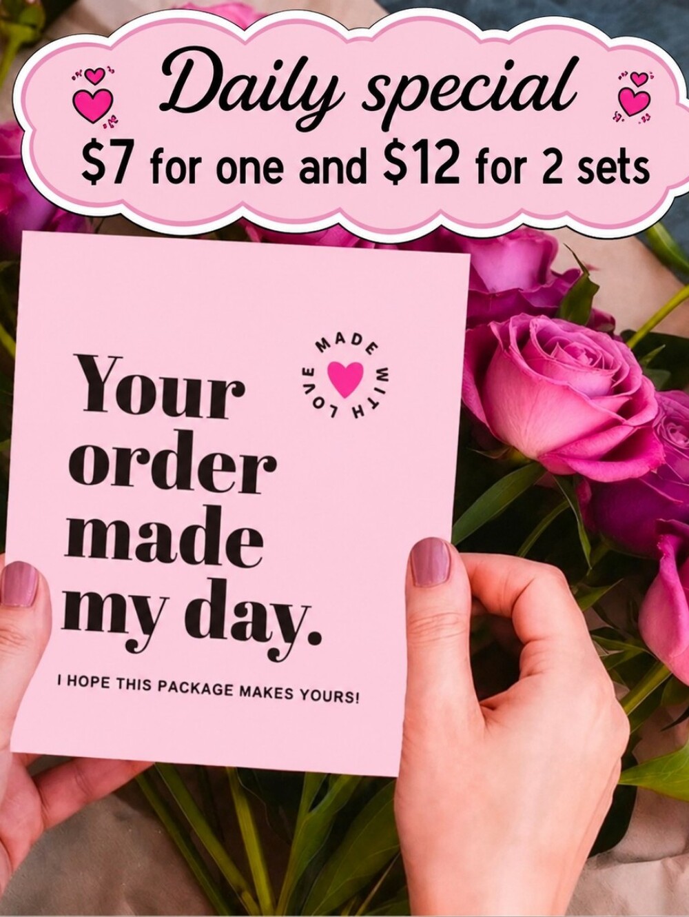 Pink Thank You Cards | Heart Design, Durable Paper, 50 Total